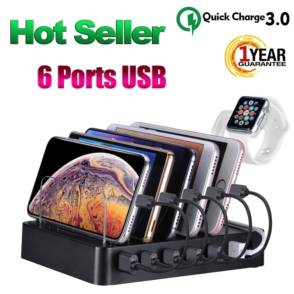 

Fast Charging Station for Multiple Devices with QC 3.0-6 Port USB Charging Dock Organizer for Smart Phones
