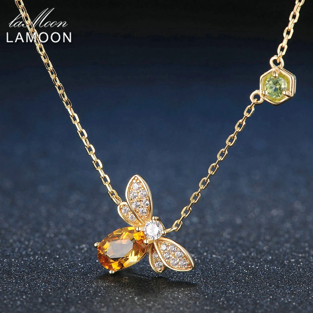 LAMOON пчела 5x7 мм 1ct натуральный цитрин 925 пробы серебро-бижутерия ювелирные изделия набор V027-7