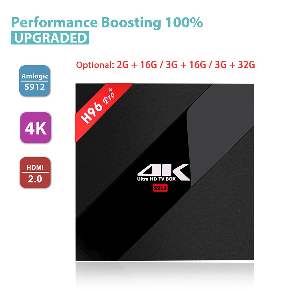 H96 Pro+ Smart TV Box Amlogic S912 Octa Mali-T820MP3 GPU 2G/16G 3G/32G Android 7.1 2.4G/5.8GHz Wifi Bluetooth Set Top Box H96 Pro+ Smart TV Box Amlogic S912 Octa Mali-T820MP3 GPU 2G/16G 3G/32G Android 7.1 2.4G/5.8GHz Wifi Bluetooth Set Top Box