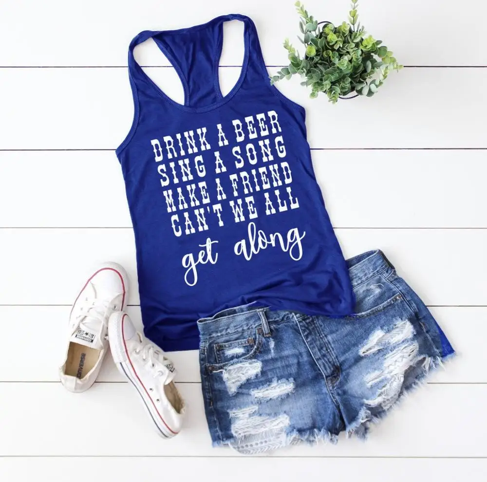 

vest Can't We All Get Along tanks women fashion undershirt casual singlet country music festival art Fashion sleeveless garment