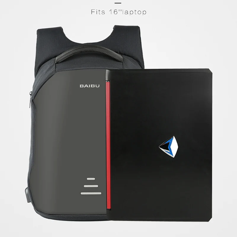 BAIBU جديد الظهر الرجال USB تهمة محمول مضاد للسرقة الأزياء تصميم على ظهره عارضة Mochila عارضة السفر حقيبة للذكور