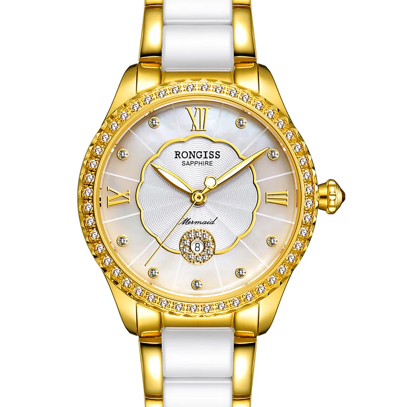 

Switzerland ceramic watch Genuine watch female fashion trend rose female watch student white waterproof stone