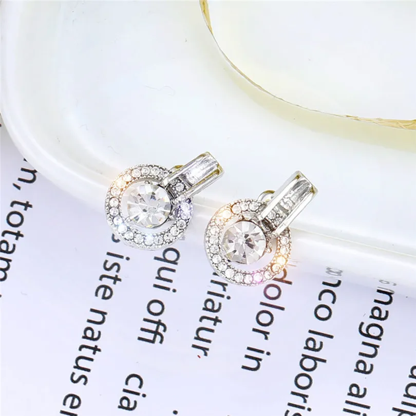 New Fashion Women Ladies Rhinestone Stud Earrings Circle Zircon Simple Fashion Exquisite Joker Stud Earrings #E12 (6)