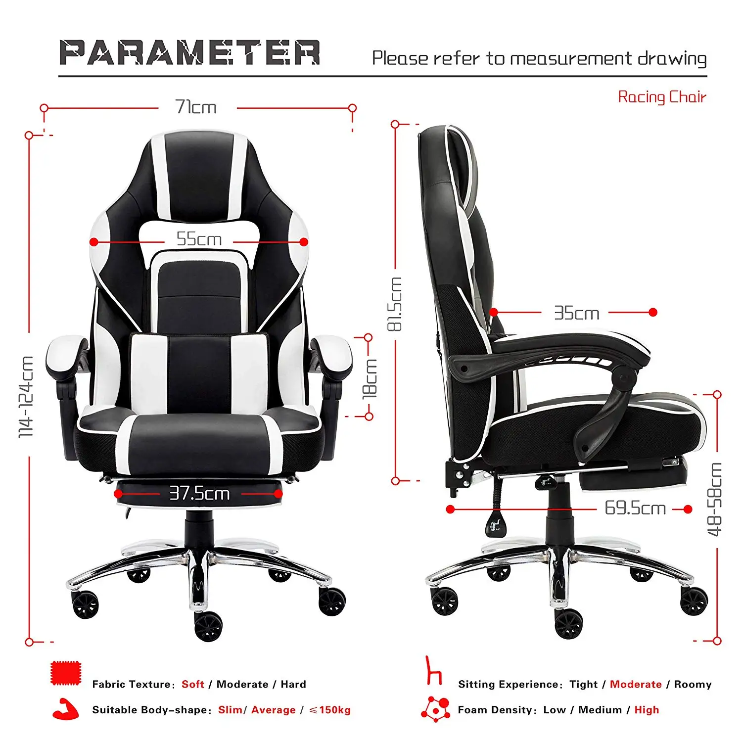  Executive chair Faux Leather Office Gaming Chair Thick Padded Extendable Racing Gaming Chair with F