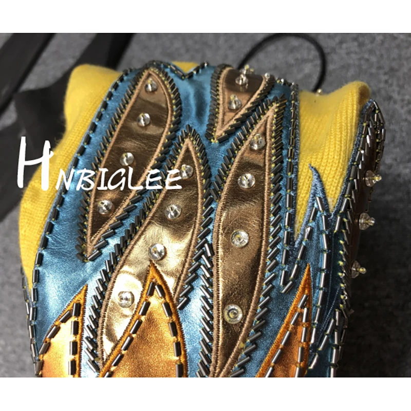 Métal Chandail Pull Laine En D'hiver Cuir Longues Manches Ziwwshaoyexquisite Perlée Texture Brodé Femmes De À 18 pq0FRw5