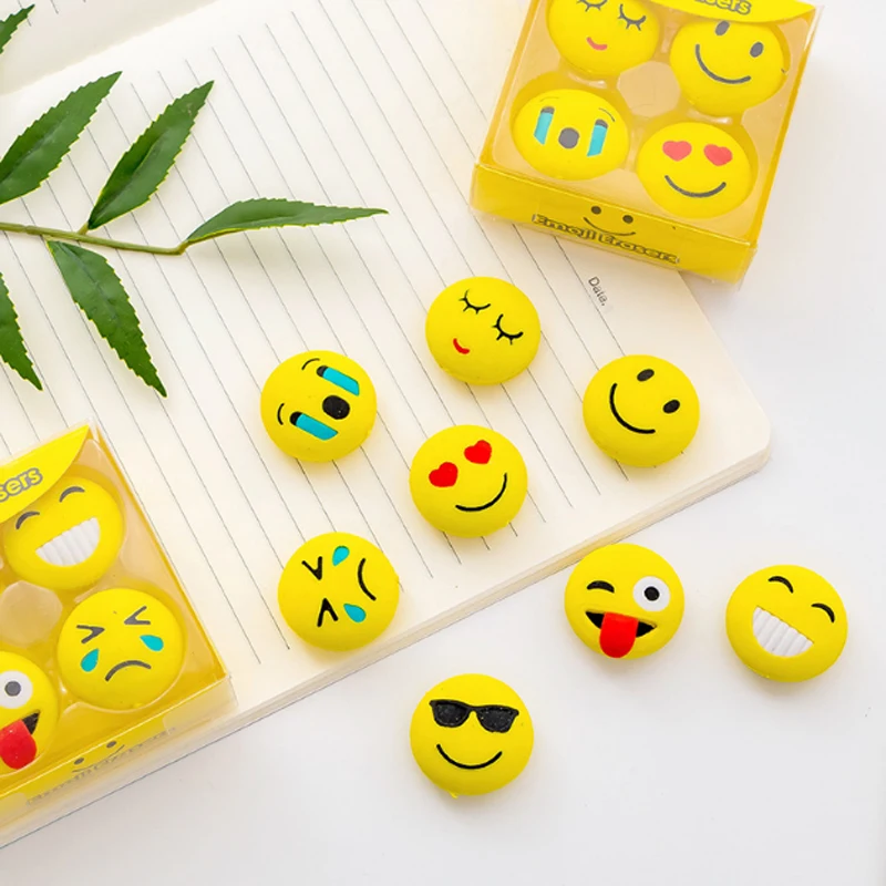 

4pcs/box lovely Cartoon Emoji boxed rubber set Art School Supplies Office Eraser Stationery Novelty Pencil correction supplies