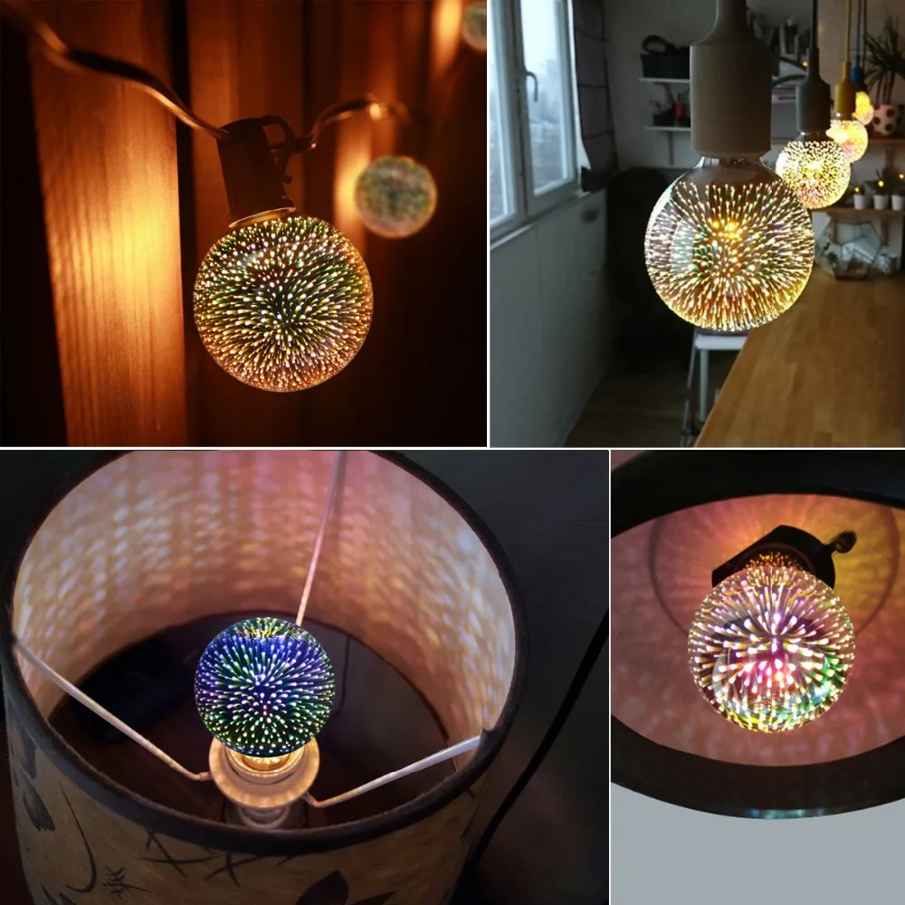 Ночник 3D светодиодные лампы Star E27 Винтаж Edison Фейерверк 220 V 110 Красочные Bombillas Ретро