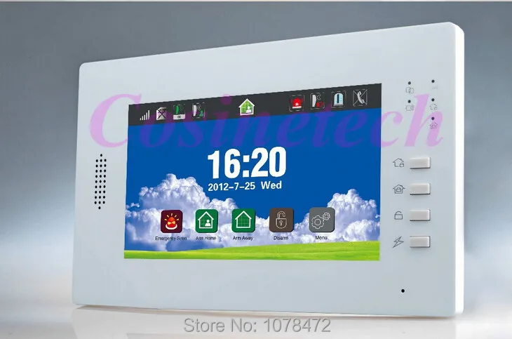 Customized Smart home security FSK 868MHZ GSM PSTN alarm system with smoke sensorsmart socketLCD keyboardstrobe siren