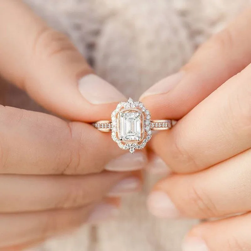 ZN серебро/розовое золото заполненный роскошный циркон мода обручальное кольцо для женщин принцесса Милый камень квадратный белый кристалл кольца