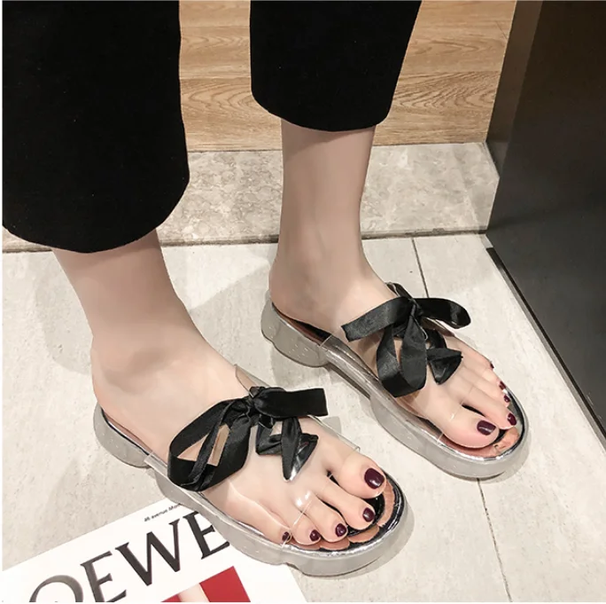 

2019 Summer Women Sandals Fashion Lace Round Toe Flat Heel Sandals Hot Open Toe Flip Flops Female Slipper Beach Shoes