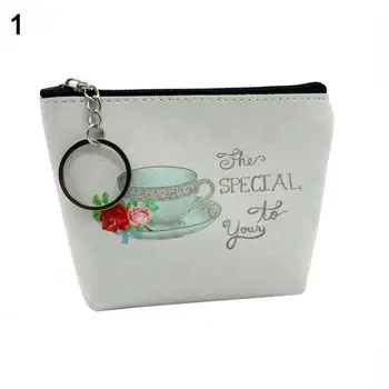 

Hot Classical Vintage Tea Cup Flower Printed Portable Women Mini Wallet Card Holder Coin Purse