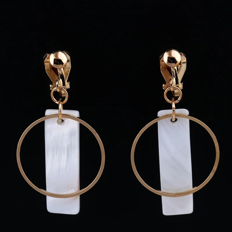 

2017 New Fashion Hoop Geometry Rectangle Shell Earrings Without Piercing Fashion No Hole Ear Clip Eardrop For Lady Gift Jewelry