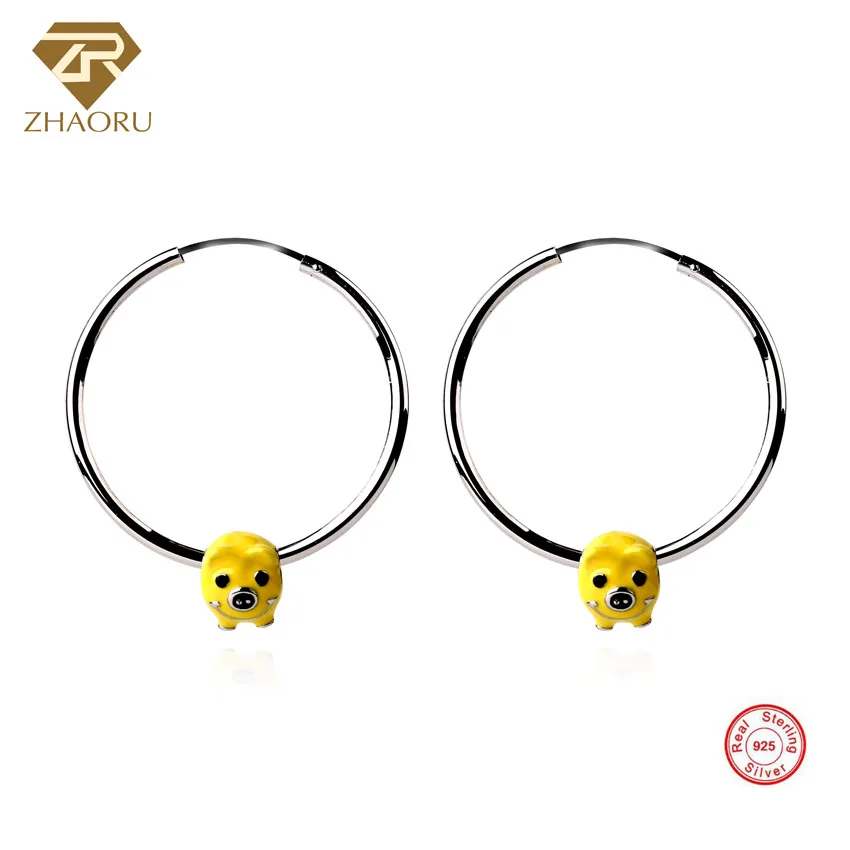 

ZHAORU 925 Sterling Sliver Earrings Silver Drop Earrings Yellow Pig Enamal Earring for Women Fashion Fine Jewelry Gift