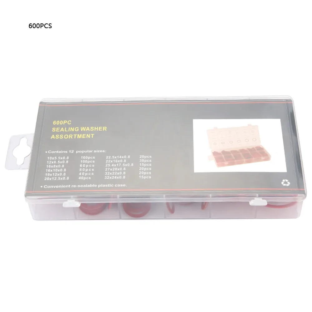 600pcs 12 Sizes Steel Paper Fiber Flat Washers Red Kit Insulation Assorted Set for sale online