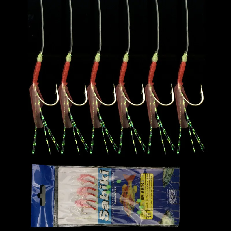 

Minfishing 2 Pack Night Fishing Fishhook Stainless Steel String hook With Nylon Line String Hook Fishing Tackle