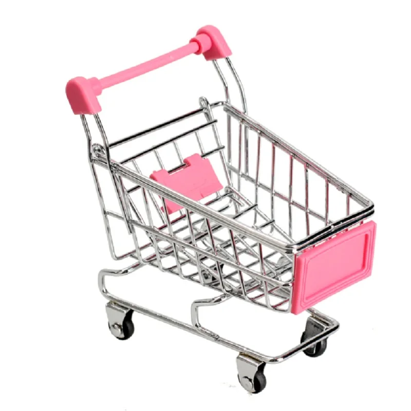 

1Pcs Mini Supermarket Shopping Trolley Phone Holder Office Desk Storage Shopping Cart Toy Handcart Eco-Friendly Basket