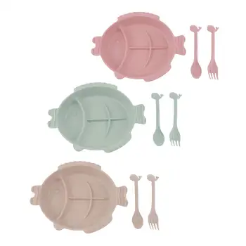 

Cute Baby Dinner Plate Spoon Fork Safety Tableware Dishes Dinnerware Set Food Tray Feeding Bowl for Children Kids Toddler