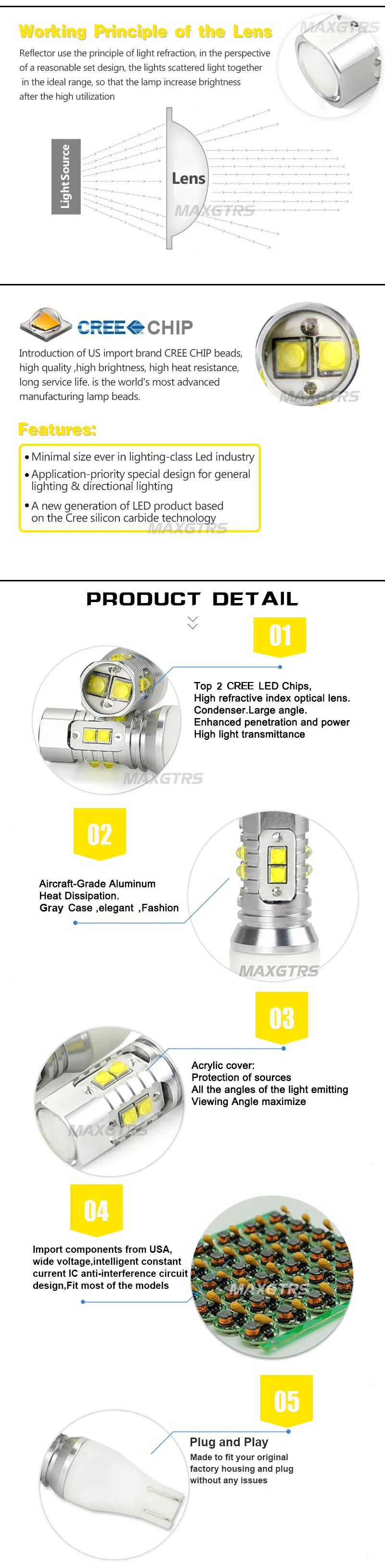 2x на чипах CREE XBD 50 Вт T15 W16W 921 912 светодиодный запасной светильник 12V 24V автомобиля заднего вида резервного копирования светильник сигнала поворота светильник фонарь стоп-сигнала