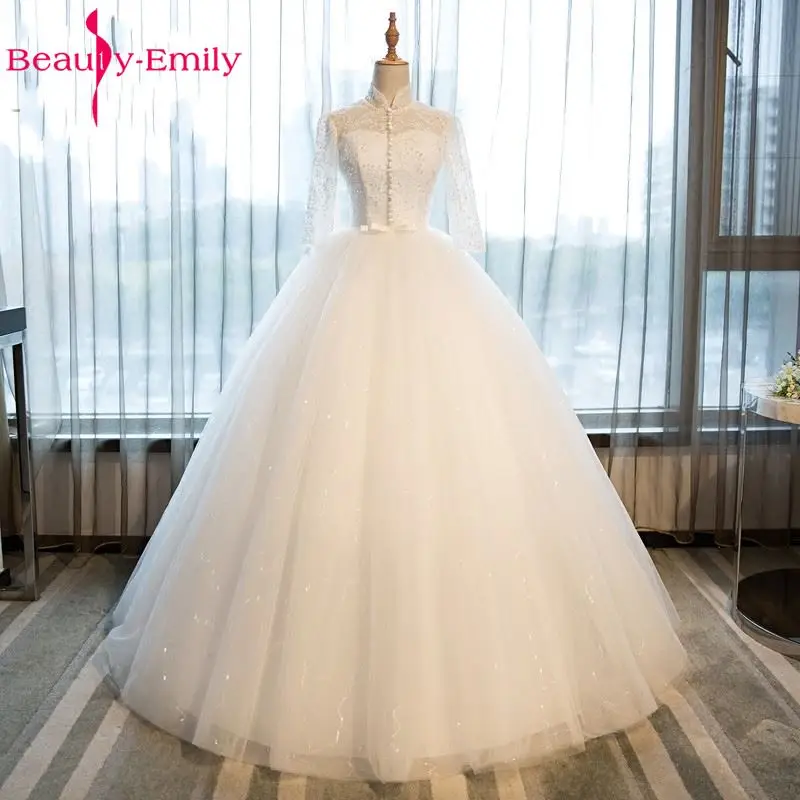 Красота Эмили реальные фотографии для женщин длинные кружево Свадебные платья 2017 днище кружево до длинный рукав Бальные высо