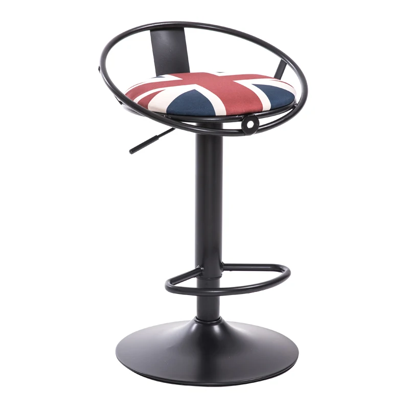 Iron Art Bar Chair European Style Rotated High Stool with Footrest Household Leisure Lifted Bar Stool Front Desk Reception Chair