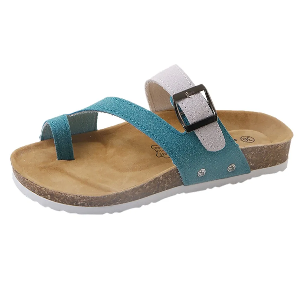SAGACE/женская модная пляжная обувь с открытым носком летние пляжные шлепанцы без шнуровки с круглым носком смешанных цветов - Цвет: Синий