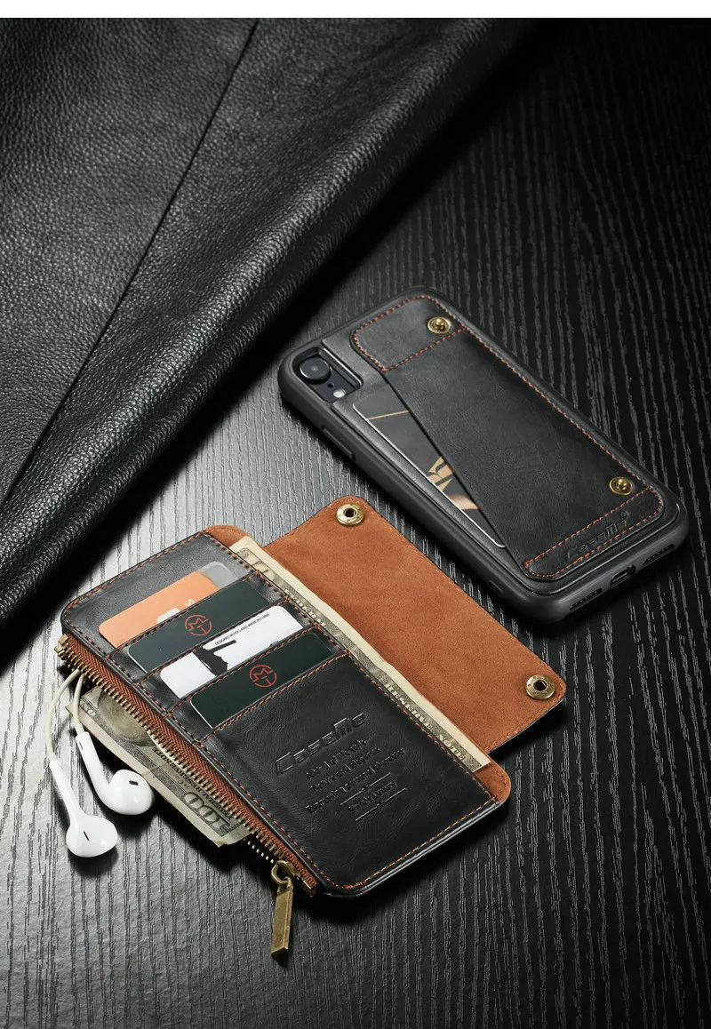 Чехол мне бумажник чехол для iPhone XR XS Max чехол-кошелек на молнии, держатель для карт Кожаный чехол-бампер-чехол для iPhone XS Max съемный чехол для телефона
