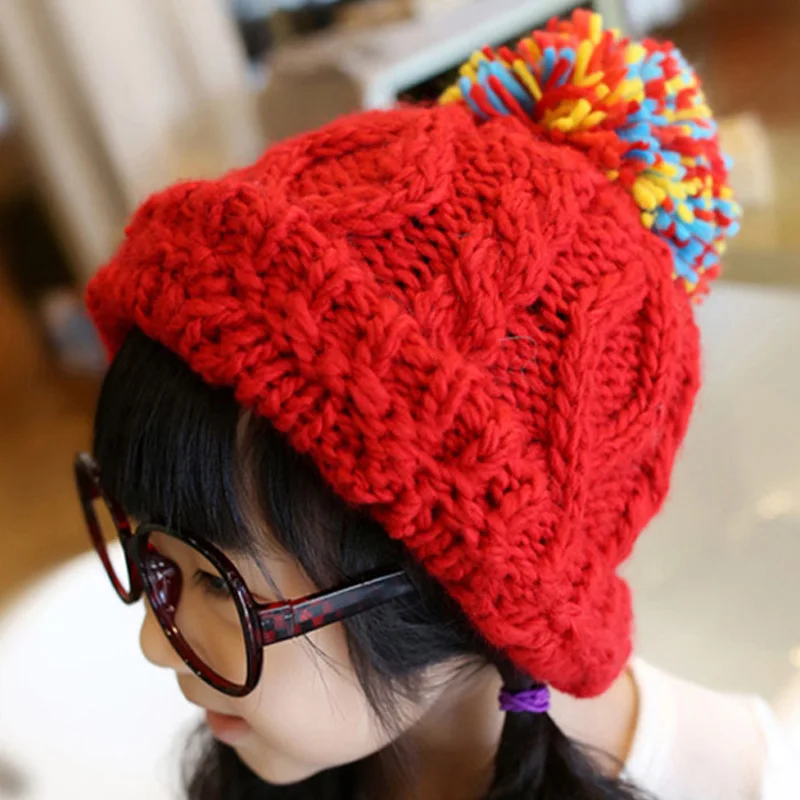 

2016 Hot Winter Hat Fashion Brands Baby Girls Big Ball Wool Cute Hat Beanies Thick Warm Knitted Hat For Children