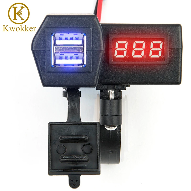 

12V Motorcycle Socket Scooter USB Charger LED Digital Display Voltmeter Power Switch Dual USB Car Cigarette Socket