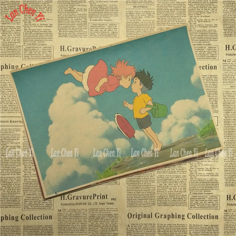 Ponyo на скале Хаяо Миядзаки мультфильм фильм крафт бумага Плакат Бар Кафе гостиная столовая детская комната декоративные картины