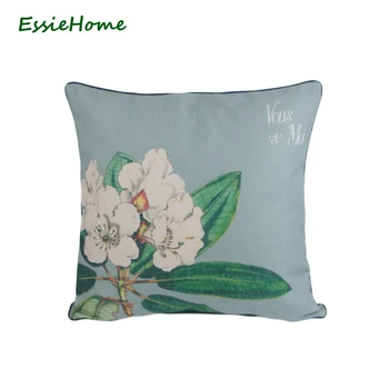 

ESSIE HOME Hand Draw Vintage Print Floral Cotton Linen Pillow Cushion Cover Throw Blue Pillow Case Pillow Apocynum Plumeria