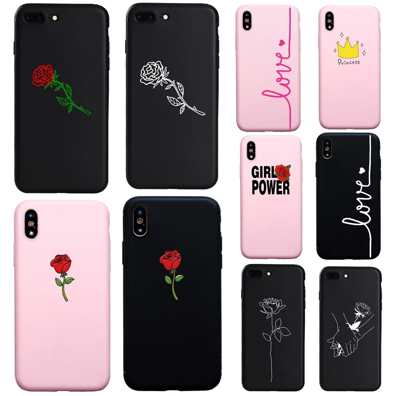 

Colorful Rose Girl Power Crown Princess Soft Case For iphone 7 8 6 6s Plus Case For iphone X XS Max XR 5s SE Funda Coque Case