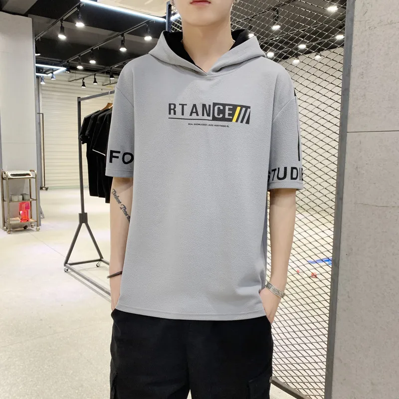 

Fashion Male Hooded T-Shirt Trends Printing Men's T-Shirts Black White Gray Yellow Men's Clothing 2019