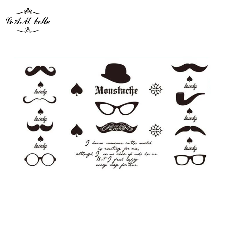 オリジナル防水紳士ハットタトゥーステッカーシンプルな黒と白かわいいあごひげメガネ入れ墨スティック Tattoo Stick Tattoo Stickertattoo Sticker Black Aliexpress