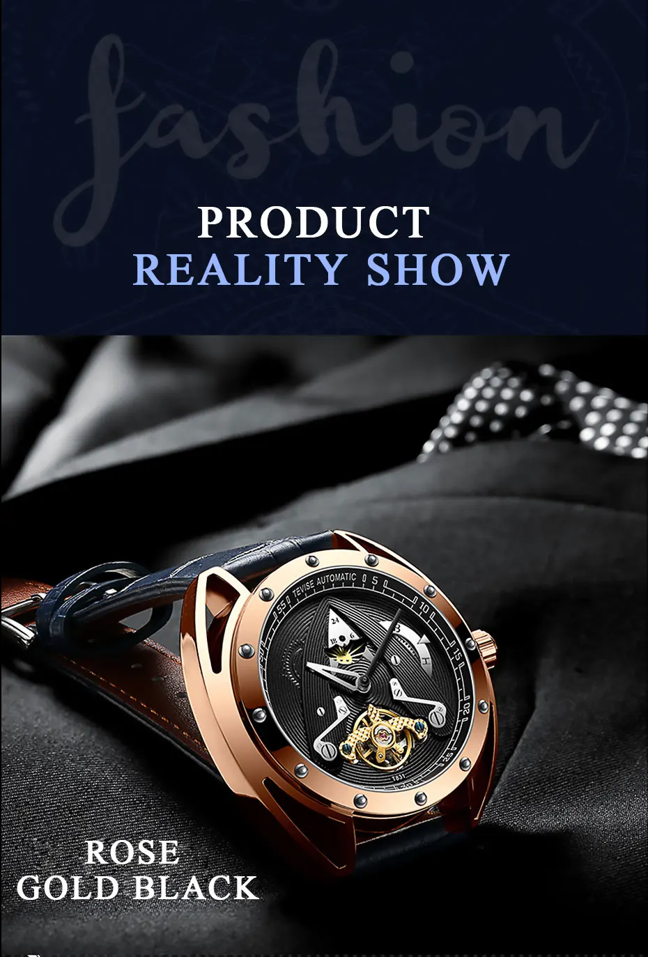 Модные мужские брендовые автоматические механические часы Tevise с кожаным ремешком Tourbillon Moon Phase, спортивные часы Relogio Masculino