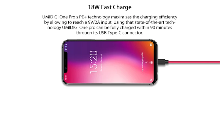 UMIDIGI UMI ONE PRO 4GB RAM 64GB ROM Helio P23 MTK6763 2.0GHz Octa Core 5.9 Inch Incell HD+ Full Screen Dual Camera Android 8.1 4G LTE Smartphone