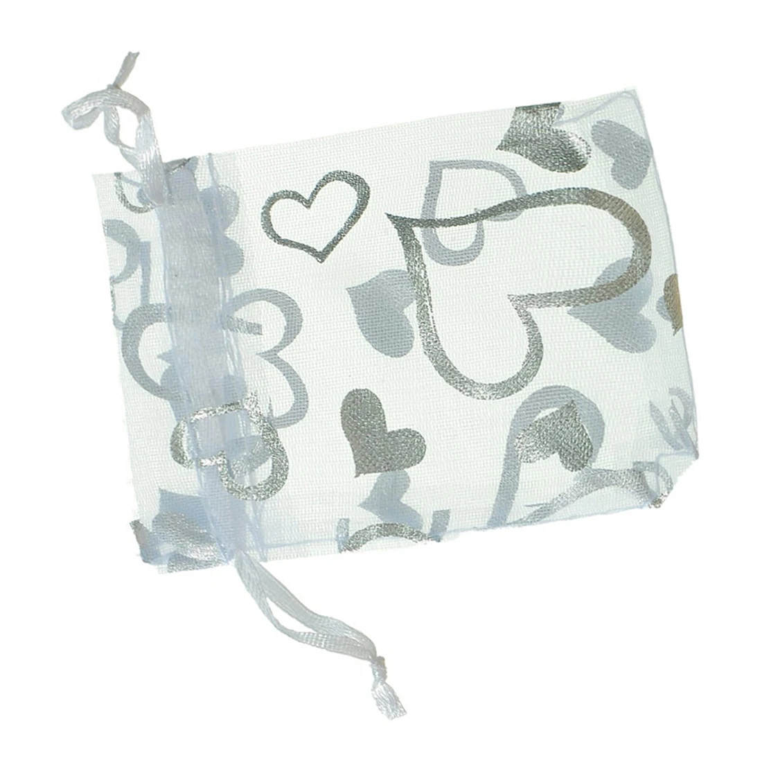 

100 Pcs Heart White Organza Wedding Gift Bags Jewellery Pouches 7x9cm