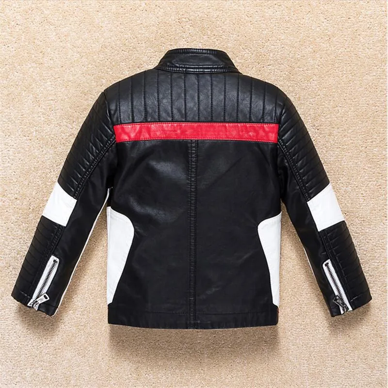 Promo Boys Jacket Coat Kids Leather Jacket Children Spring Autumn Waterproof Windproof Coat Hit Color Sti