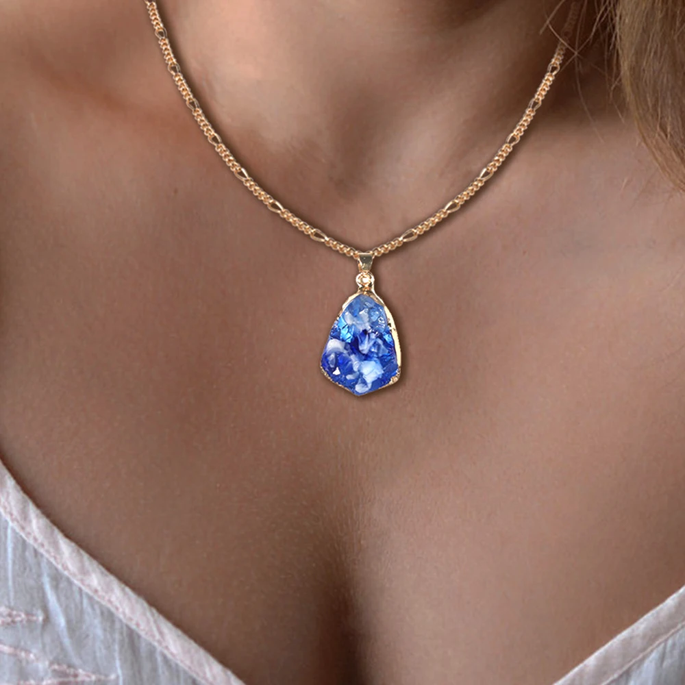 

Women Fashion Natural Crystal Pendants Stone Necklace Gold Chains Choker Party Wedding Jewelry Accessories