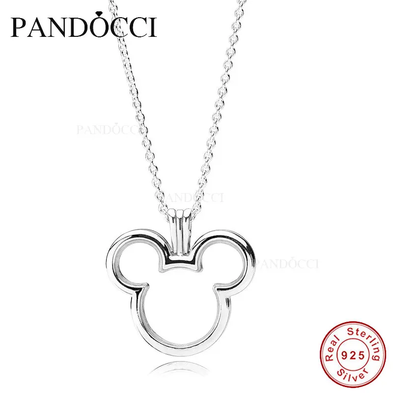 

925 Sterling Silver Mickey Floating Locket Necklace Pendants For Woemn Original Fashion Jewelry Making PANDOCCI