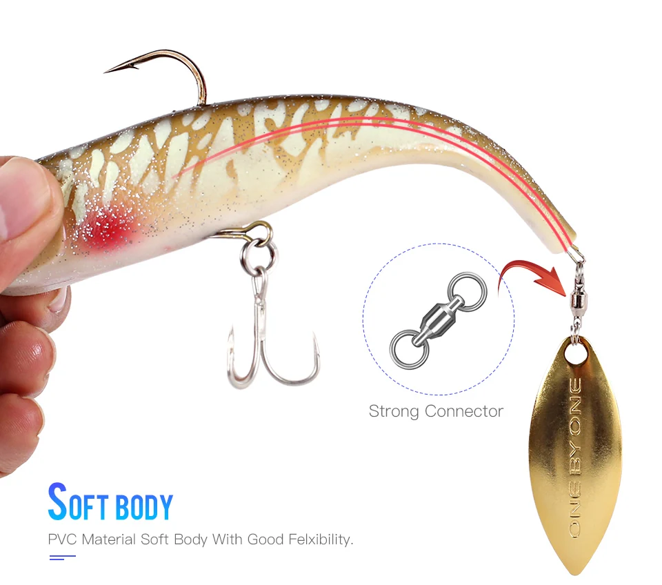 Kingdom Fishing Lures Spinator Soft Lure 200mm 52g wobblers With Spoon On Tail Sinking Action Artificial Bait PVC Material Fishing Lure (6)