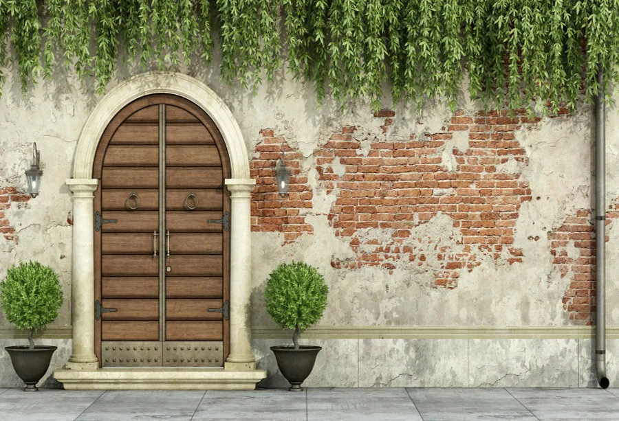 

Laeacco Old Peeled Brick Wall Wooden Door Tassel Photography Backgrounds Customized Photographic Backdrops For Photo Studio
