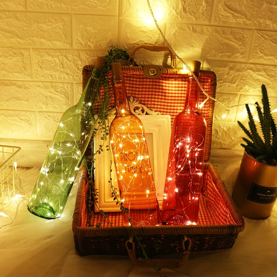 1 м 2 м Мини светодиодный праздничный струнный свет бутылки светильники-пробка для внутреннего и наружного Свадебные Рождественские стеклянные ремесленные украшения светодиодный свет