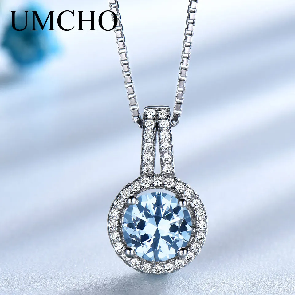 UMCHO голубой топаз драгоценный камень подвески ожерелья для женщин Твердые 925 пробы серебряный кулон бренд изысканные свадебные украшения подарок для нее