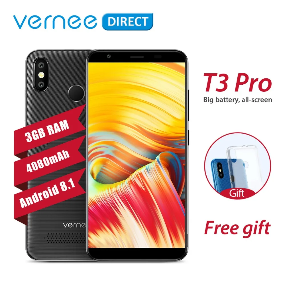 

Original Vernee T3 Pro Smartphone 3GB RAM 16GB ROM Cell Phone Dual SIM Slot 4080mAh 5.5 Inch Face ID 4G Android 8.1 Mobile Phone
