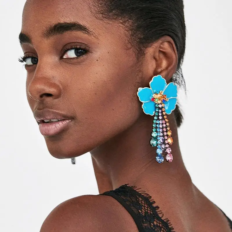

CWEEL Flower Za Drop Earrings For Women Bohemian Brincos Fringe Hanging Bohemian Statement Earing Fashion Jewelry 2019