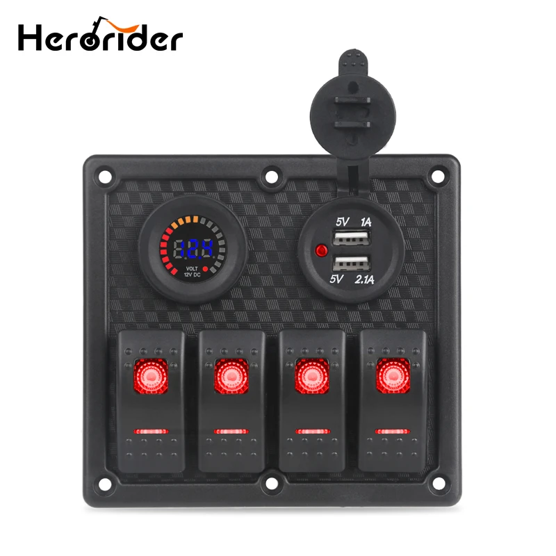 Dual USB Charger Socket Car Boat Rocker Switch Panel Digital Voltmeter Car Switch Panel LED Switch USB Marine Switch Panel Dual USB Charger Socket Car Boat Rocker Switch Panel Digital Voltmeter Car Switch Panel LED Switch USB Marine Switch Panel