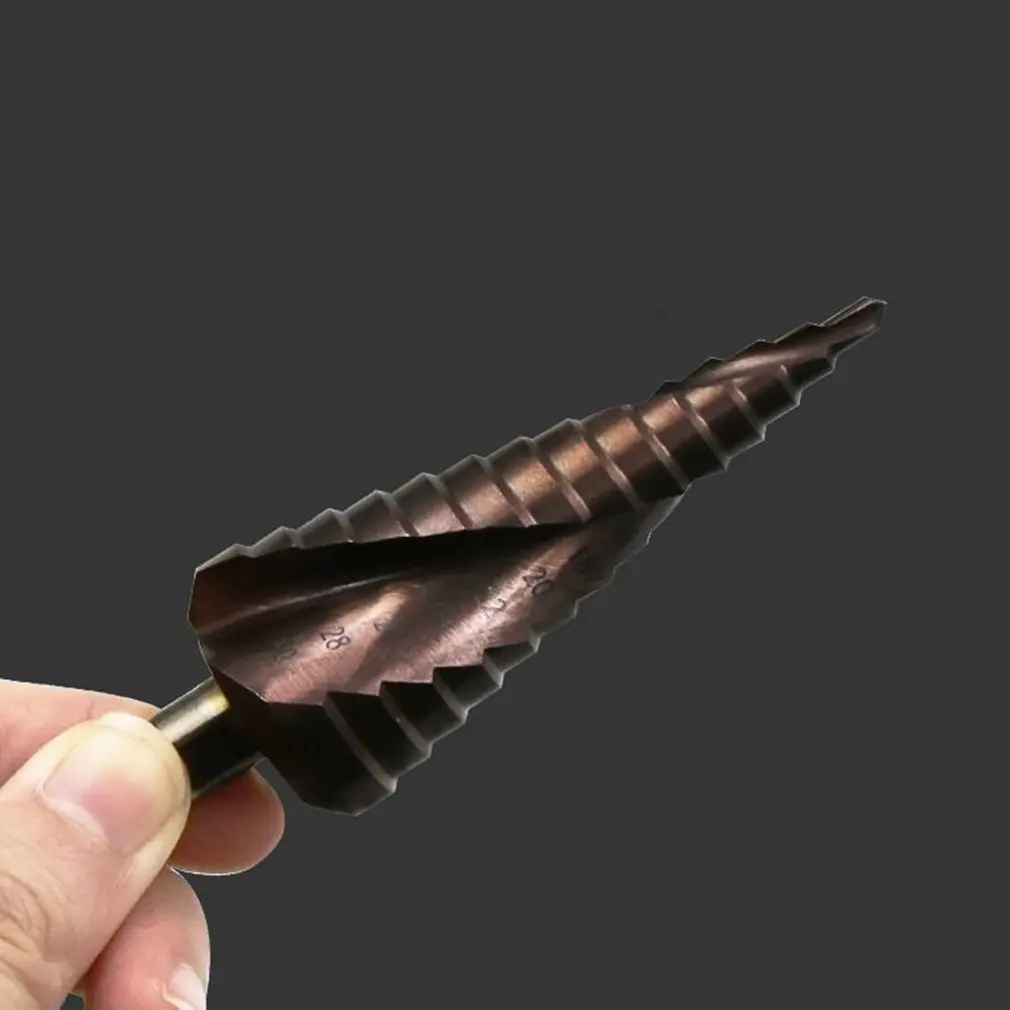 

High Quality M35 Triangular Shank Spiral Groove Titanium-plated HSS Stepped Drill 4-30 Drilling Tools Drop Shipping Sale