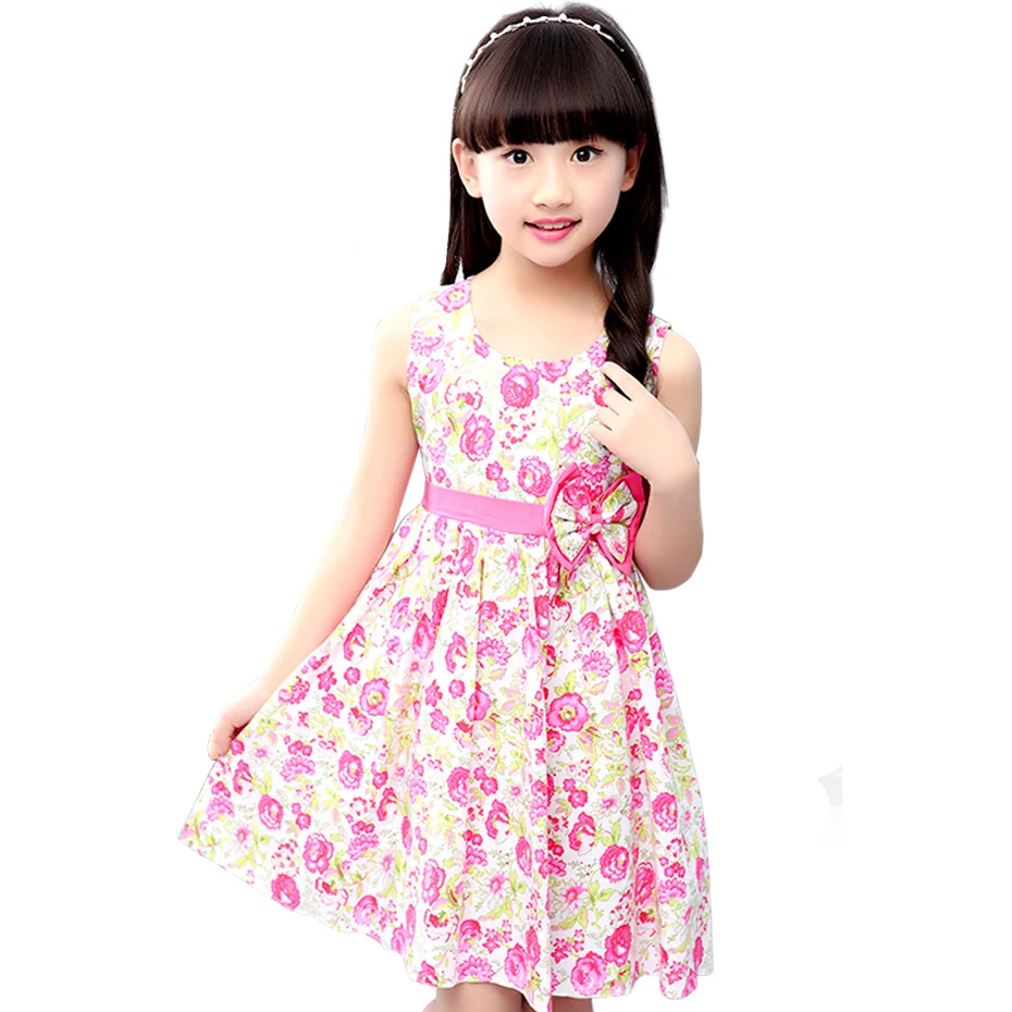 Big Girls Dress Casual Summer Dress For Girls Sleeveless Floral Pattern ...