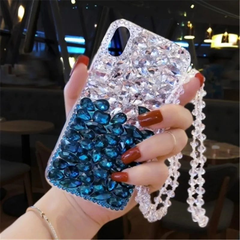 

For Xiaomi Redmi 7 5 plus 6A Bling Diamond Case Rhinestone Stone Jewelled Cover Case For Redmi Note 7 5 pro With Lanyard