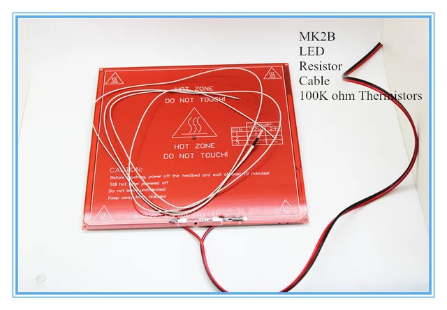 Piezas de la impresora 3D MK2B Heatbed + LED + resistencia + Cable + 100 K ohm termistores PCB lecho caliente de Color blanco negro rojo